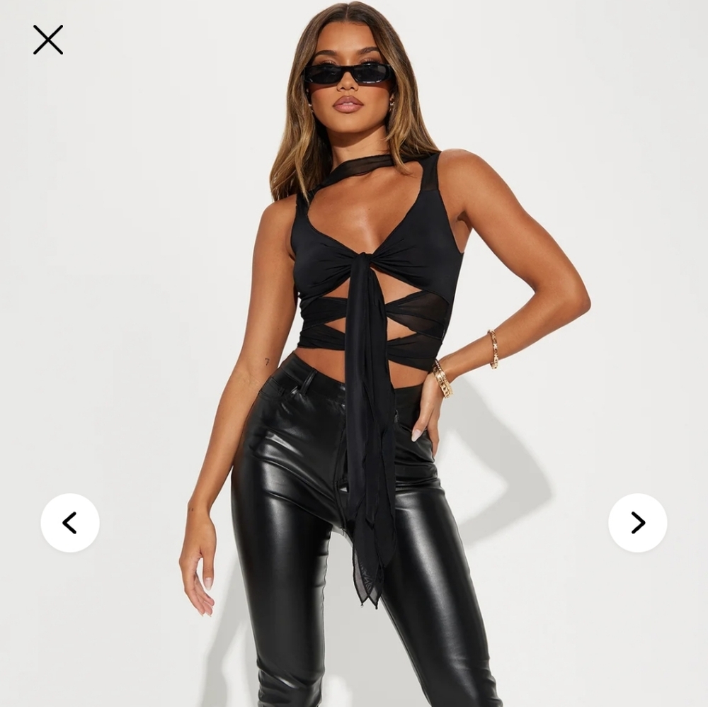 Fashion Nova Irrestibly Me‎ Mesh Chic Black Cut-Out Tie Top M